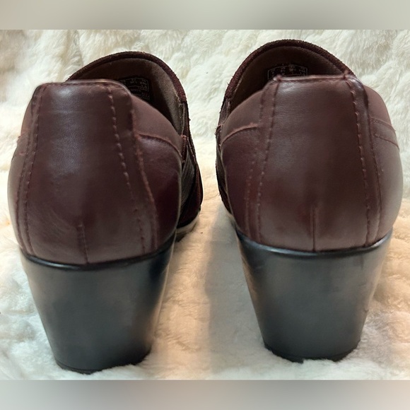 Clark’s Emily dark burgundy leather suede block heel loafers women’s size 8.5M - Picture 13 of 16
